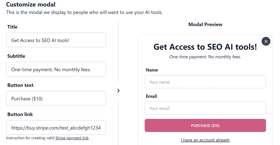 Payment modal